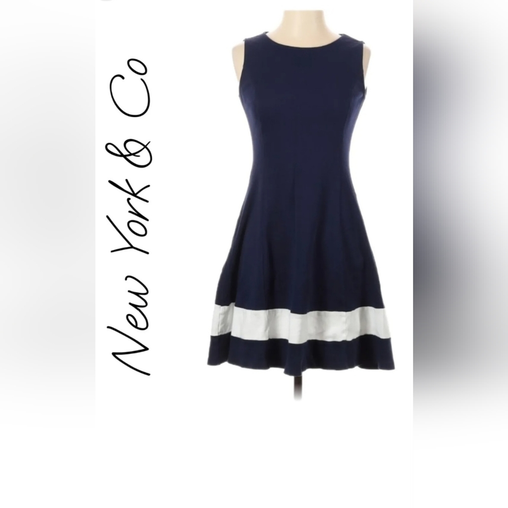 New York & Co | Navy Blue Fit & Flare Dress w/ Pockets